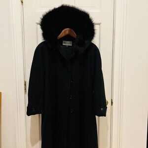 Vintage Bromley 100% Wool Full Length Fur Lined Hood Coat Size 14